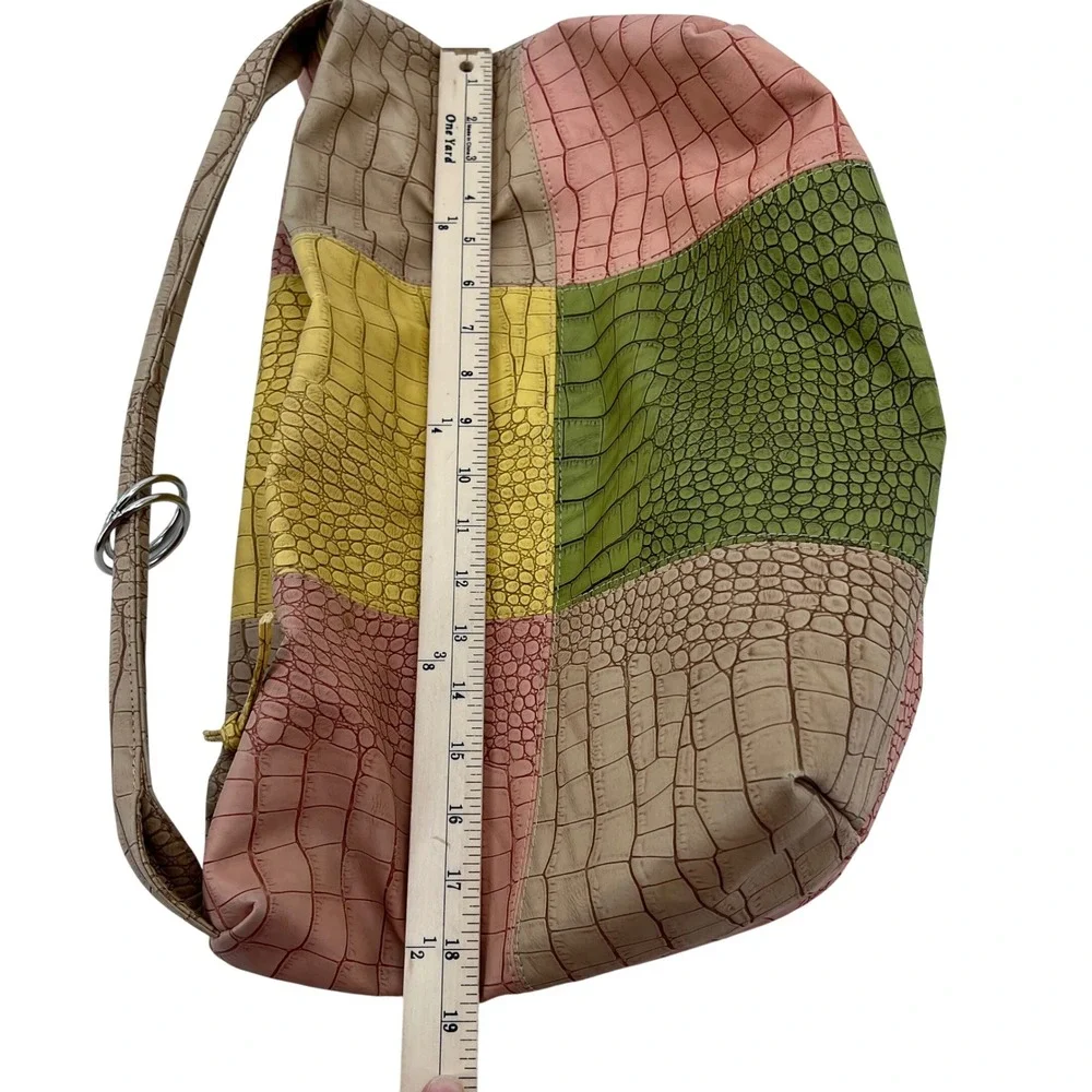 Multicolor Patchwork Croc Embossed Hobo Shoulder‎ Bag Large Slouchy Boho Zipper